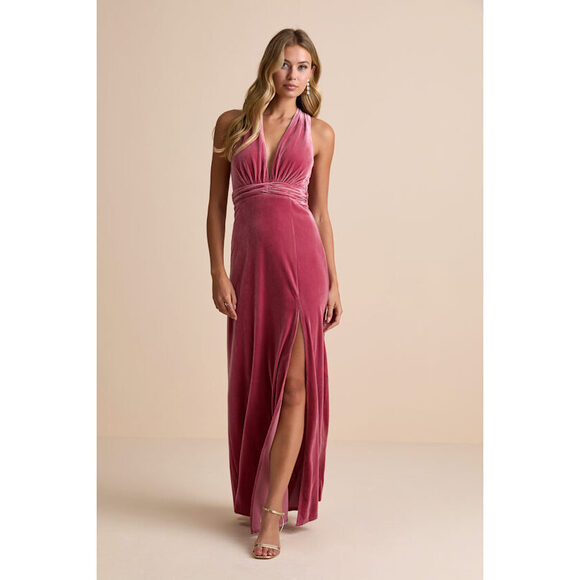 Lulus Dresses & Skirts - Lulu's Pink Velvet Halter Maxi Dress
